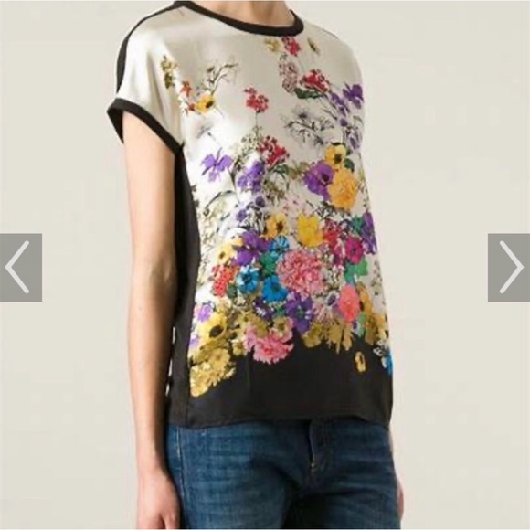 Moncler Scoop Neck Floral Print Yellow Top Tee Size L - Picture 2 of 7